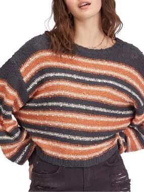 Billabong “She’s a Trip” Striped Cotton Slub Knit Sweater - Oversized.
